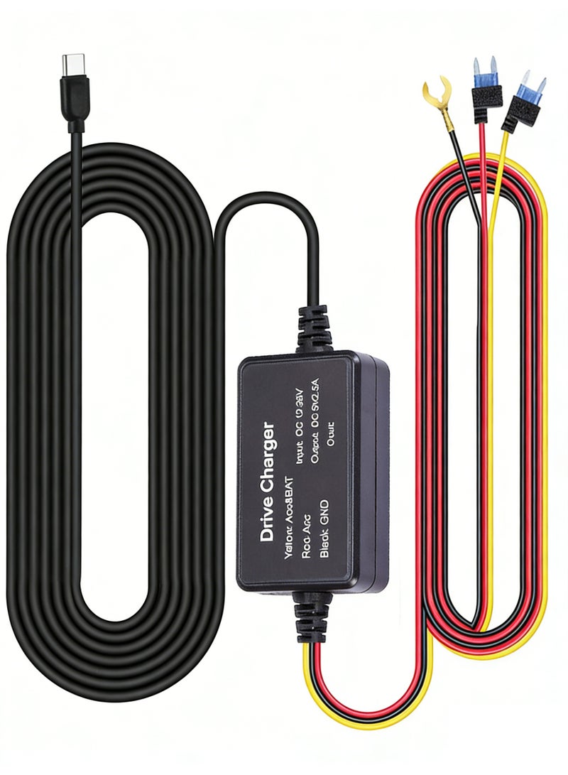 JOUDIYA Universal Car Dash Cam Hardwire Kit, Type-C Power Supply Cable for GPS, CarPlay, Radar Detector, Parking Monitoring, Drive Recorder - Image 1